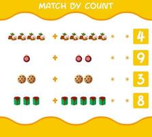 Match by count of cartoon christmas. . Match and count game. Educational game for pre shool years kids and toddlers vector