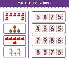 Match by count of cartoon christmas. . Match and count game. Educational game for pre shool years kids and toddlers vector