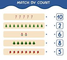 Match by count of cartoon christmas. . Match and count game. Educational game for pre shool years kids and toddlers vector