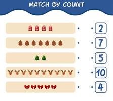 Match by count of cartoon christmas. . Match and count game. Educational game for pre shool years kids and toddlers vector