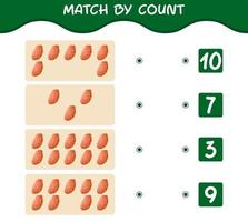 Match by count of cartoon sweet potato. Match and count game. Educational game for pre shool years kids and toddlers vector