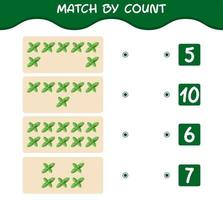 Match by count of cartoon mint leaf. Match and count game. Educational game for pre shool years kids and toddlers vector