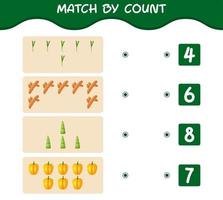 Match by count of cartoon vegetables. Match and count game. Educational game for pre shool years kids and toddlers vector