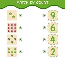 Match by count of cartoon vegetables. Match and count game. Educational game for pre shool years kids and toddlers vector