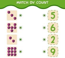 Match by count of cartoon red cabbage. Match and count game. Educational game for pre shool years kids and toddlers vector