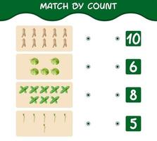 Match by count of cartoon vegetables. Match and count game. Educational game for pre shool years kids and toddlers vector