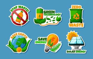 Set of Green Technology Sticker Pack vector