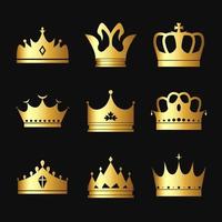 Set of Gold Colored Crown Icon vector