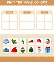 encontrar los mismos colores de navidad. juego de búsqueda y combinación. juego educativo para niños de edad preescolar y niños pequeños vector