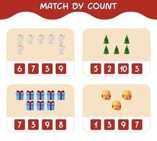 Match by count of cartoon christmas. . Match and count game. Educational game for pre shool years kids and toddlers vector