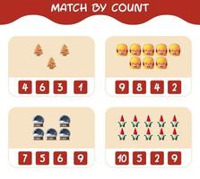 Match by count of cartoon christmas. . Match and count game. Educational game for pre shool years kids and toddlers vector