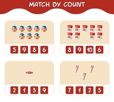 Match by count of cartoon christmas. . Match and count game. Educational game for pre shool years kids and toddlers vector