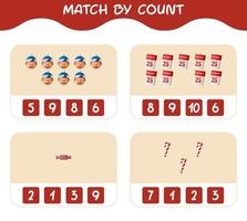 Match by count of cartoon christmas. . Match and count game. Educational game for pre shool years kids and toddlers vector