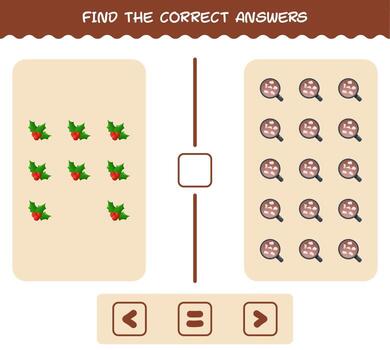 Find the correct answers of cartoon christmas. Searching and Counting game. Educational game for pre shool years kids and toddlers vector