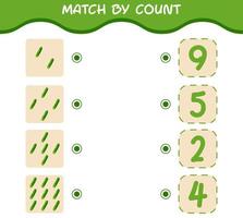 Match by count of cartoon cucumber. Match and count game. Educational game for pre shool years kids and toddlers vector