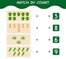 Match by count of cartoon vegetables. Match and count game. Educational game for pre shool years kids and toddlers vector