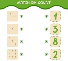 Match by count of cartoon spring onion. Match and count game. Educational game for pre shool years kids and toddlers vector