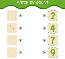 Match by count of cartoon daikon. Match and count game. Educational game for pre shool years kids and toddlers vector