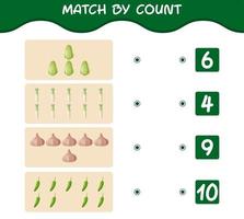 Match by count of cartoon vegetables. Match and count game. Educational game for pre shool years kids and toddlers vector