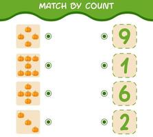 Match by count of cartoon pumpkin. Match and count game. Educational game for pre shool years kids and toddlers vector