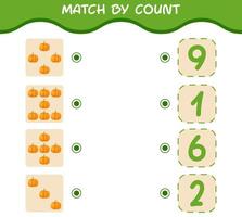 Match by count of cartoon pumpkin. Match and count game. Educational game for pre shool years kids and toddlers vector