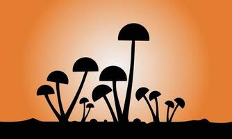 Silhouette of fungi against the background of the twilight sky vector