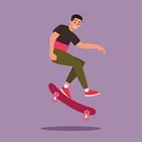 Stylish skater in jeans and sneakers. Skateboard. Vector illustration for a postcard or a poster, print for clothes. Street cultures.flat illustration