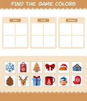 encontrar los mismos colores de navidad. juego de búsqueda y combinación. juego educativo para niños de edad preescolar y niños pequeños vector