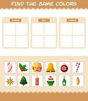 encontrar los mismos colores de navidad. juego de búsqueda y combinación. juego educativo para niños de edad preescolar y niños pequeños vector