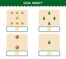 How many cartoon christmas. Counting game. Educational game for pre shool years kids and toddlers vector