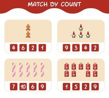 Match by count of cartoon christmas. . Match and count game. Educational game for pre shool years kids and toddlers vector