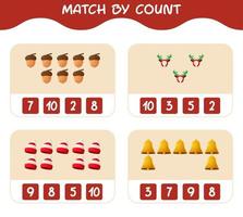 Match by count of cartoon christmas. . Match and count game. Educational game for pre shool years kids and toddlers vector