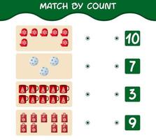 Match by count of cartoon christmas. . Match and count game. Educational game for pre shool years kids and toddlers vector