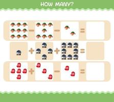 How many cartoon christmas. Counting game. Educational game for pre shool years kids and toddlers vector