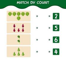 Match by count of cartoon vegetables. Match and count game. Educational game for pre shool years kids and toddlers vector