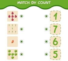 Match by count of cartoon vegetables. Match and count game. Educational game for pre shool years kids and toddlers vector