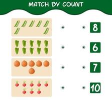 Match by count of cartoon vegetables. Match and count game. Educational game for pre shool years kids and toddlers vector