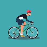 bicicleta de equitación masculina hipster. ciclista joven aislado sobre fondo blanco. chico elegante en bicicleta ilustración vectorial plana con casco vector