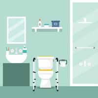 ilustración vectorial diseño plano. baño con mueble. cuarto de baño con soporte para inodoro vector