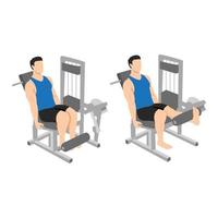 Man doing single leg extension exercise. Flat vector illustration isolated on white background