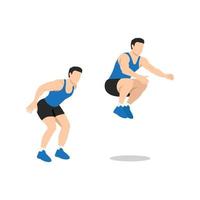 Man doing Knee tuck jumps exercise. Flat vector illustration isolated on white background