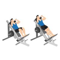 Man doing hack squat exercise. Flat vector illustration isolated on white background