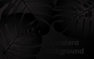 Exotic tropical background with monstera leaves in black colors. Design for wallpaper, background, banner with place for text. Vector illustration