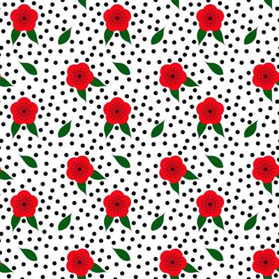 Decorative, traditional, simple seamless pattern with flowers. Cute print with dot in scandinavian style. Seamless vector pattern