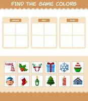 encontrar los mismos colores de navidad. juego de búsqueda y combinación. juego educativo para niños de edad preescolar y niños pequeños vector