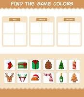 encontrar los mismos colores de navidad. juego de búsqueda y combinación. juego educativo para niños de edad preescolar y niños pequeños vector