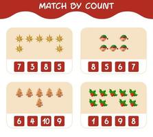 Match by count of cartoon christmas. . Match and count game. Educational game for pre shool years kids and toddlers vector