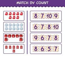 Match by count of cartoon christmas. . Match and count game. Educational game for pre shool years kids and toddlers vector