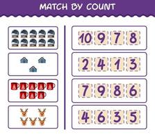 Match by count of cartoon christmas. . Match and count game. Educational game for pre shool years kids and toddlers vector