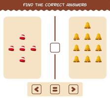 Find the correct answers of cartoon christmas. Searching and Counting game. Educational game for pre shool years kids and toddlers vector